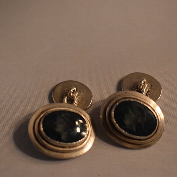 Pair of Sterling Silver and Bloodstone Intaglio Cufflinks – Jewelers Tag ($650) - Picture 4 of 10